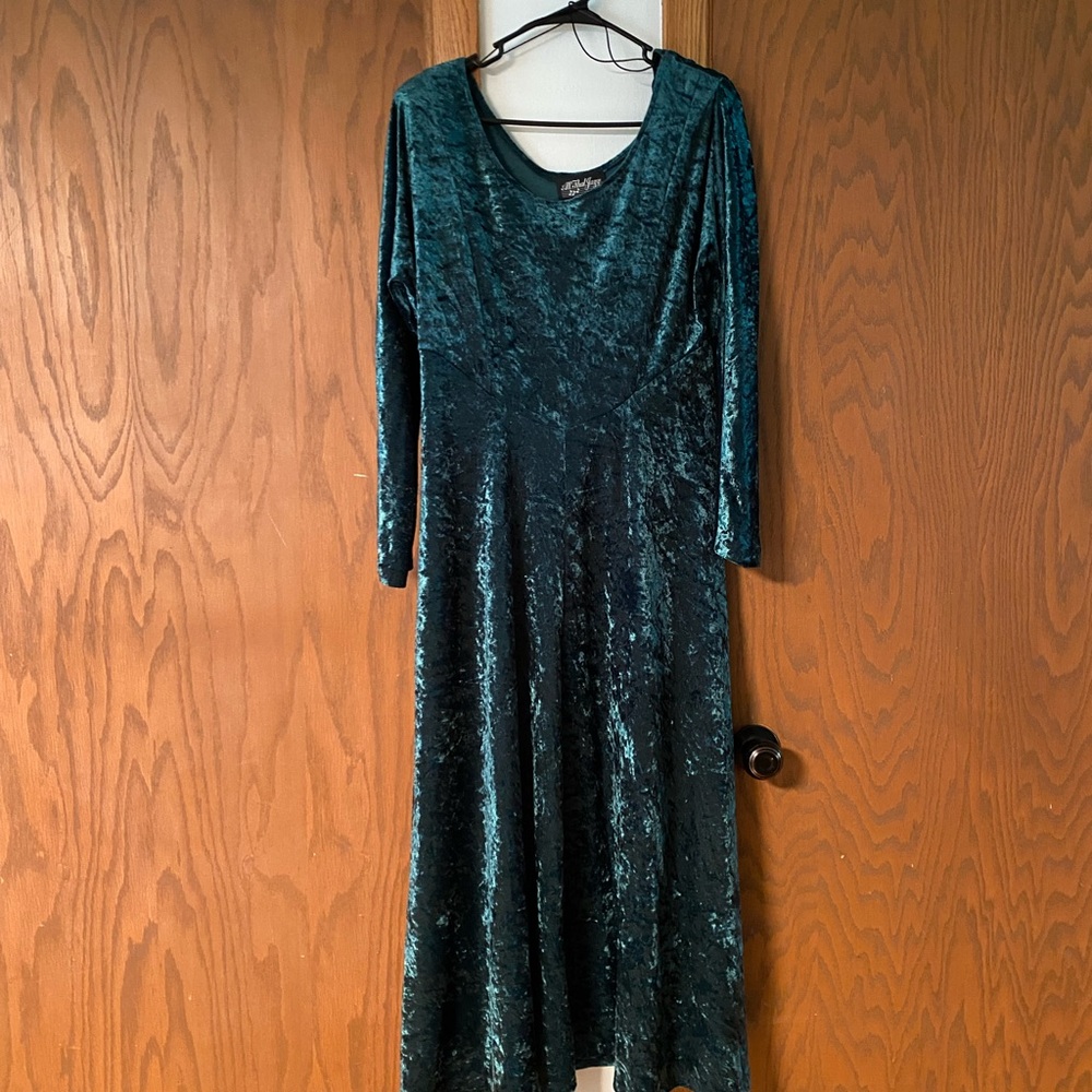 All that Jazz VTG 90’s crushed velvet Green Long Sleeve maxi dress